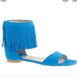 J.Crew x Paul Andrew blue Fringe Flats